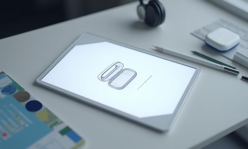 Minimalist product design sketch on a tablet with design tools