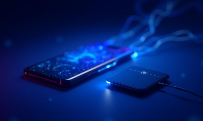 Seamless integration concept, a phone connected to an accessory with light trails